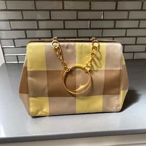 Silk Plaid Gianni Versace Hand Bag with Chain Link Bracelet Gold Handle